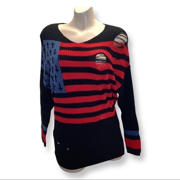 Distressed Black Flag Design Sweater DVBLJU Size Medium New With Tags - Picture 1 of 4